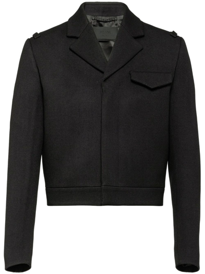 Prada Notched-lapels Cropped Wool Jacket In Black
