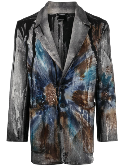 Avant Toi Abstract-print Single-breasted Blazer In Grey