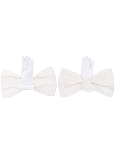 Parlor Bow-detail Satin Gloves In White