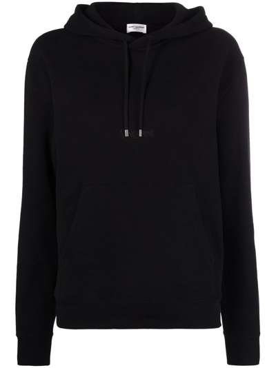 Saint Laurent Logo-print Drawstring Hoodie In Black