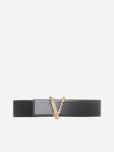 Versace Virtus Leather Belt In Black
