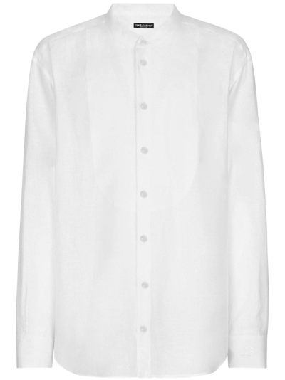 Dolce & Gabbana Linen Shirt With Dg Embroidery And Shirt-front Detail In White