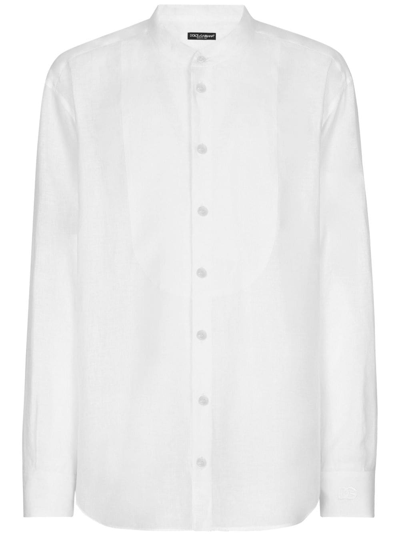 Dolce & Gabbana Dg Plaque Linen Shirt In White