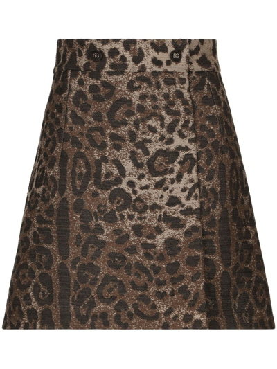 Dolce & Gabbana Leopard-print High-waisted Miniskirt In Brown