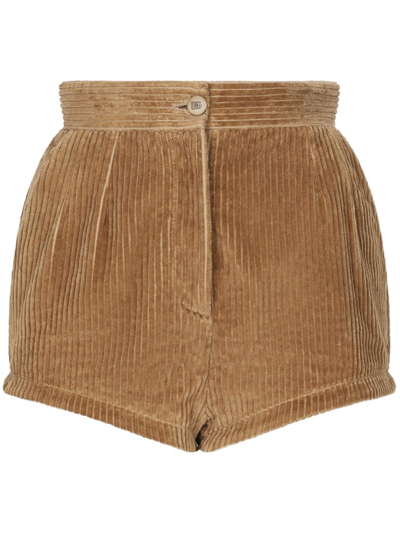 Dolce & Gabbana High-waist Corduroy Short Shorts In Beige