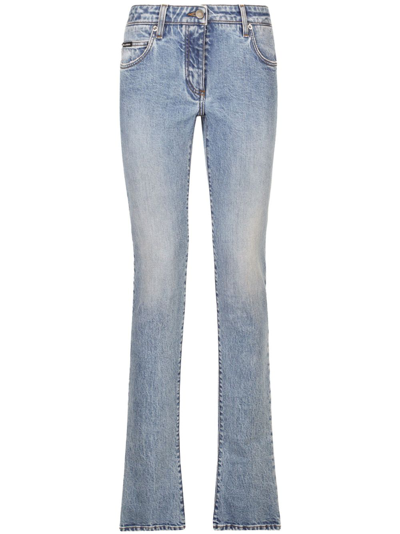 Dolce & Gabbana Logo-patch Low-rise Bootcut Jeans In Blue