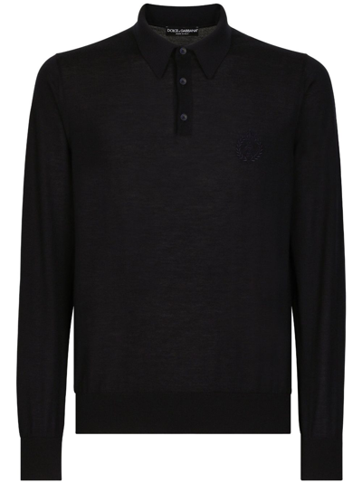 Dolce & Gabbana Logo-embroidered Cashmere Polo Shirt In Blue