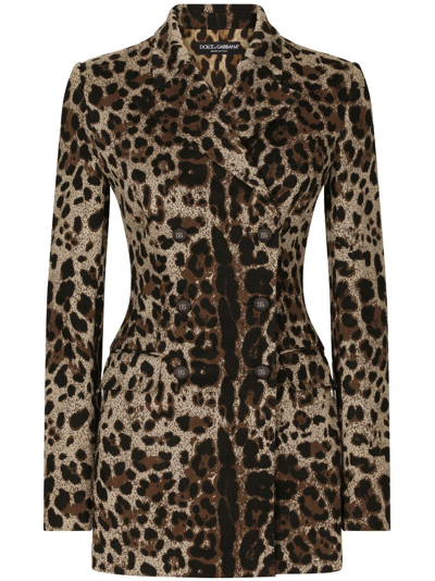 Dolce & Gabbana Leopard-print Double-breasted Blazer In Brown