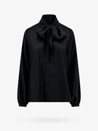 Max Mara 'albenga' Silk Shirt With Bow Collar In Black