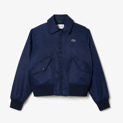 Lacoste Oversized Logo Back Nylon Bomber Jacket - 44 In Blue