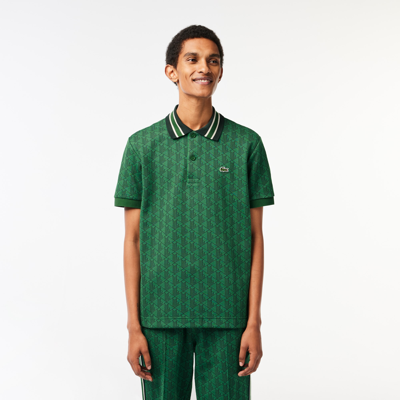 Lacoste Classic Fit Contrast Collar Monogram Motif Polo - S - 3 In Green