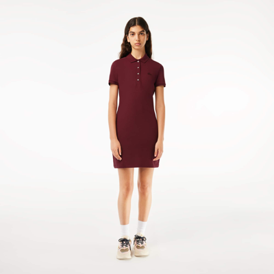 Lacoste Logo-embroidered Midi Shirt Dress In Red