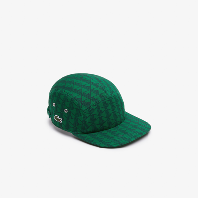 Lacoste Monogram Print Twill Jockey Cap In Green