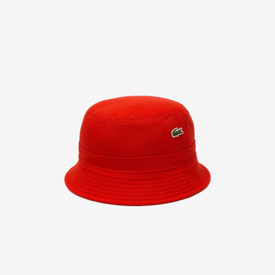 Lacoste Unisex Organic Cotton Bucket Hat In Red