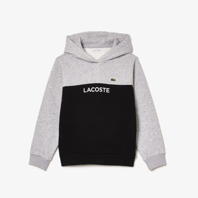 Lacoste Kids' Cotton Flannel Colorblock Hoodie - 4 Years In Grey