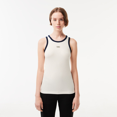 Lacoste Flowing Rib Knit Tennis Badge Tank - 40 In White