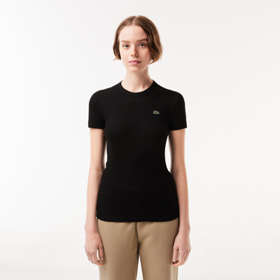 Lacoste Womenâs Slim Fit Ribbed Cotton T-shirt - 32 In Black