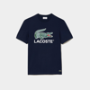 Lacoste Crew Neck Cotton T-shirt Print In Blue