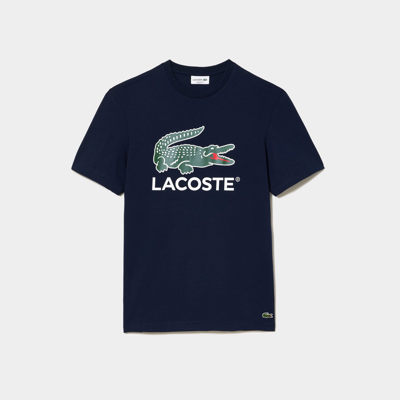 Lacoste Cotton Jersey Signature Print T-shirt - M - 4 In Blue