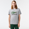 Lacoste Cotton Jersey Signature Print T-shirt - Xl - 6 In Grey