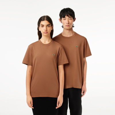 Lacoste Unisex Crew Neck Organic Cotton T-shirt - Xxs In Brown