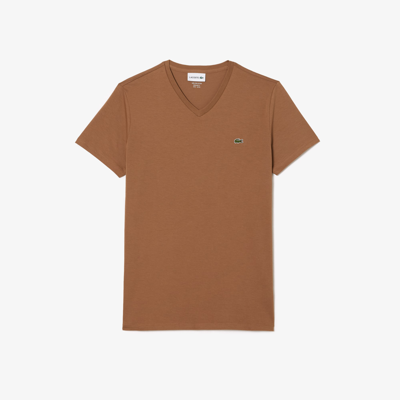 Lacoste Men's V-neck Pima Cotton Jersey T-shirt - Xxl - 7 In Brown