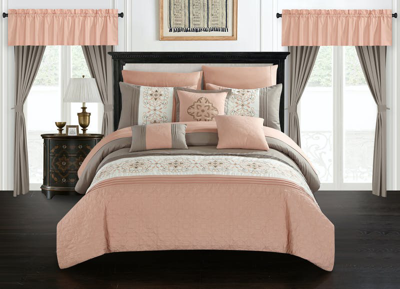 Chic Home Design Herta 20 Piece Comforter Set Color Block Floral Embroidered Bed In A Bag Bedding In Orange