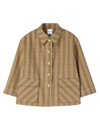 St John St. John Technical Plaid Wool-blend Jacket In Tan Multi