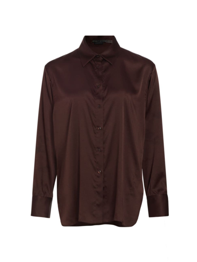 Alice And Olivia Finely Oversized Satin Button-front Shirt In Toffee