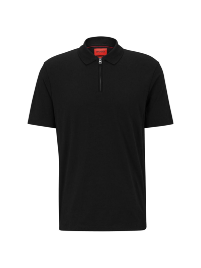 Hugo Boss Regular-fit Polo Shirt With Zip Placket In Black