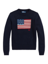 Polo Ralph Lauren Flag Cotton Crewneck Sweater Woman Sweater Navy Size S Cotton In Navy