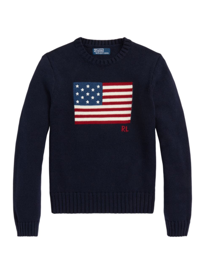 Polo Ralph Lauren Flag Cotton Crewneck Sweater In Blue