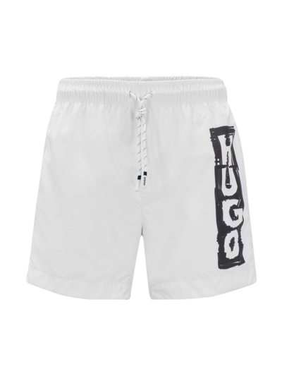 Hugo Boss Quick-drying Swim Shorts With Marker Logo In White