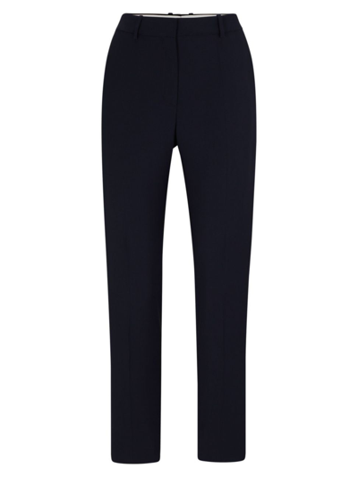 Hugo Boss Cropped Regular-fit Trousers In Responsible Wool In Dark Blue