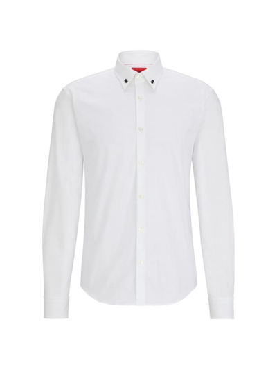 Hugo Slim-fit Shirt In Stretch Cotton With Collar Rivets In White