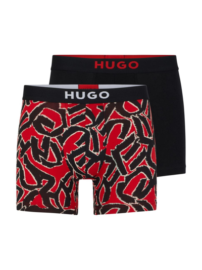 Hugo Two-pack Of Stretch-cotton Boxer Briefs With Logo Waistbands In Patterned