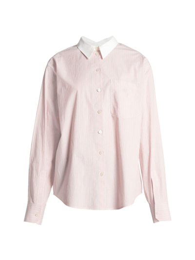 Acne Studios Saffron Stripe Cotton Poplin Button-up Shirt In Salmon Pink White