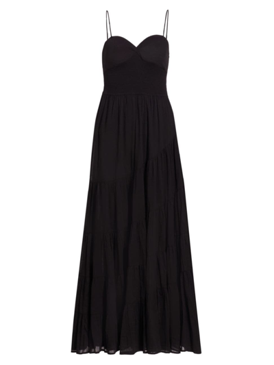 Free People Sundrenched Smocked Waist Tiered Cotton Maxi Dress In Black