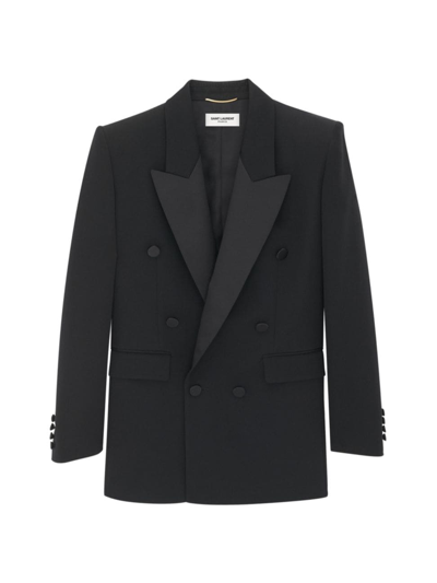 Saint Laurent Women's Tuxedo Blazer In Grain De Poudre In Black