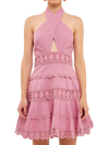 Endless Rose Halter Neck Lace Trim Dress In Pink