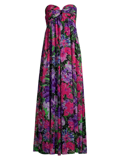 Milly River Garden Strapless Floral-print Gown In Purple Mul