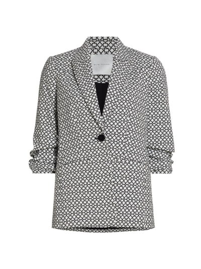 Elie Tahari Women's Jenna Geometric Scruched Blazer In Sky White Black Geo Print