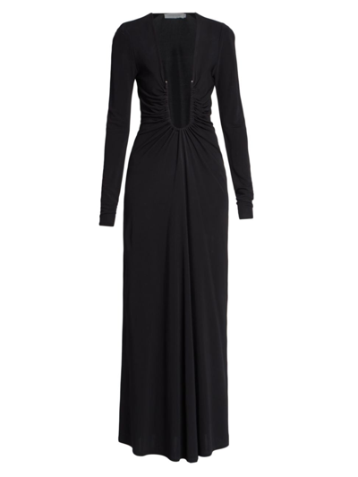 Christopher Esber Arced Palm Plunging U-ring Long-sleeve Maxi Dress In Black