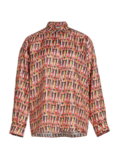 Max Mara Taro Nail Polish-print Silk Shirt In Fuxia