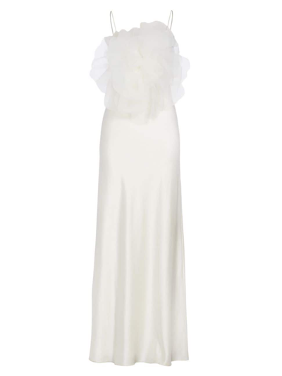 Mach & Mach Lotus Blossom Silk Maxi Dress In White