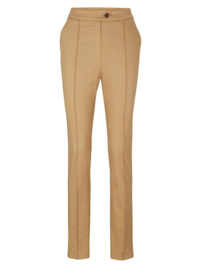 Hugo Boss Regular-fit Trousers In Glossy Stretch Material In Beige