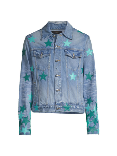 Amiri Men's Chemist Star Denim Trucker Jacket In Faded Indigo