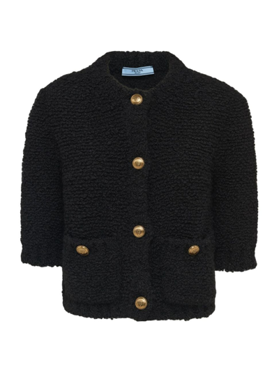 Prada Women's Bouclé Mohair Cardigan In Black