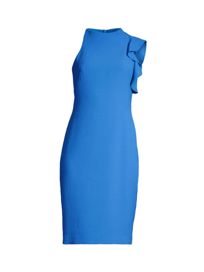 Black Halo Pabla Sleeveless Ruffle-trim Bodycon Midi Dress In Blue