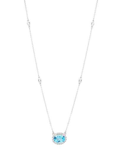 Saks Fifth Avenue Women's 14k White Gold, Blue Topaz & 0.27 Tcw Diamond Halo Pendant Necklace